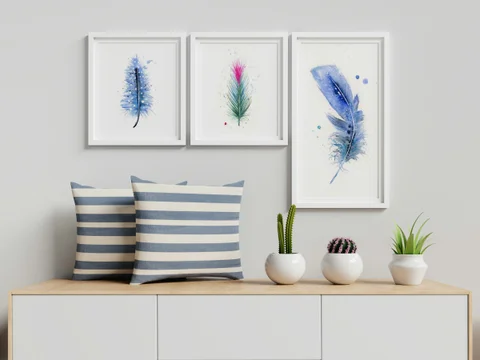 Image of a feather watercolor painting by Shayna Larsen, originals & prints available