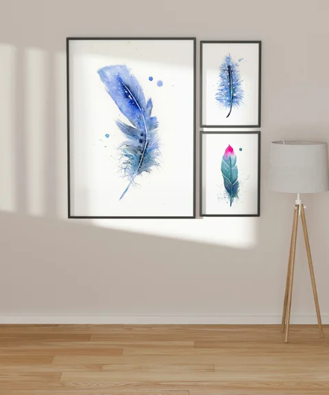 Image of a feather watercolor painting by Shayna Larsen, originals & prints available