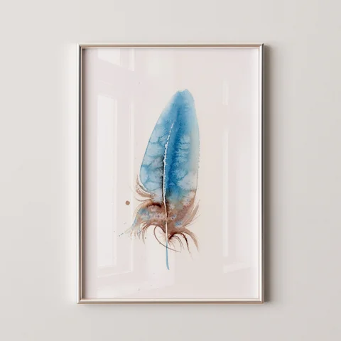 Image of a feather watercolor painting by Shayna Larsen, originals & prints available