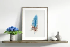 Image of a feather watercolor painting by Shayna Larsen, originals & prints available