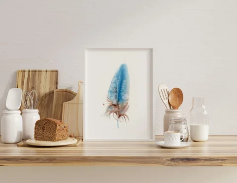Image of a feather watercolor painting by Shayna Larsen, originals & prints available