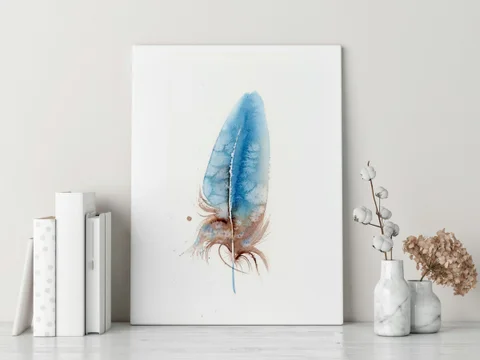 Image of a feather watercolor painting by Shayna Larsen, originals & prints available
