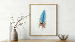 Image of a feather watercolor painting by Shayna Larsen, originals & prints available