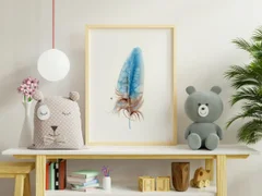 Image of a feather watercolor painting by Shayna Larsen, originals & prints available
