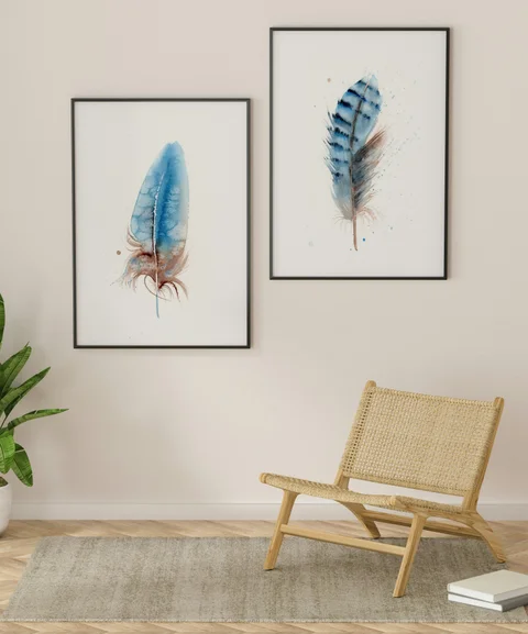 Image of a feather watercolor painting by Shayna Larsen, originals & prints available