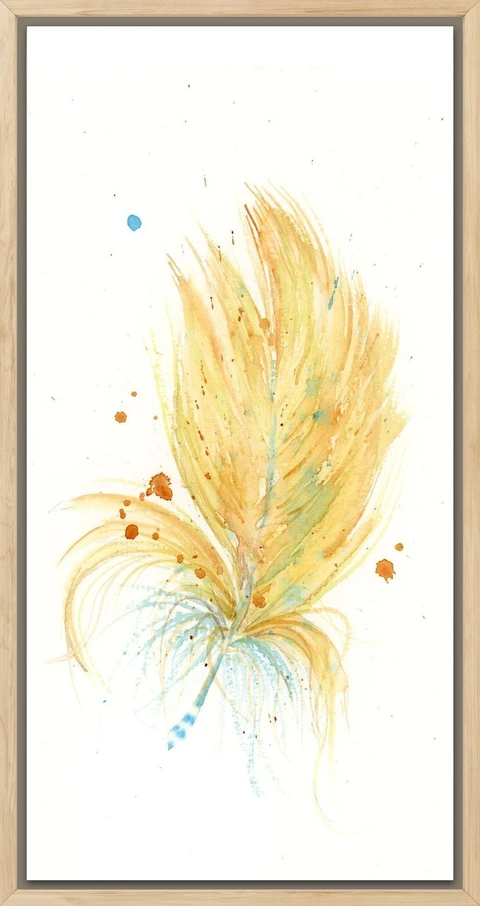 Image of a feather watercolor painting by Shayna Larsen, originals & prints available