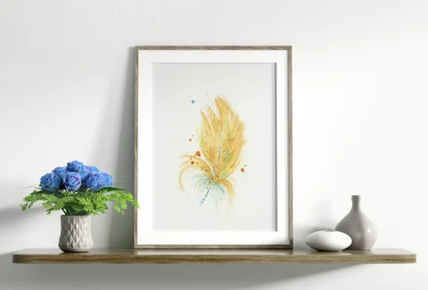 Image of a feather watercolor painting by Shayna Larsen, originals & prints available