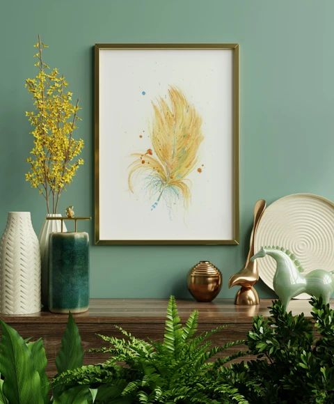 Image of a feather watercolor painting by Shayna Larsen, originals & prints available
