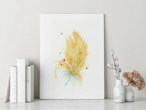 Image of a feather watercolor painting by Shayna Larsen, originals & prints available