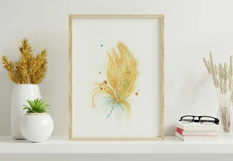 Image of a feather watercolor painting by Shayna Larsen, originals & prints available