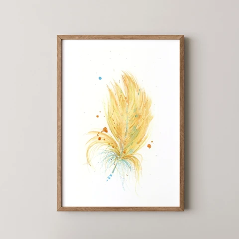 Image of a feather watercolor painting by Shayna Larsen, originals & prints available