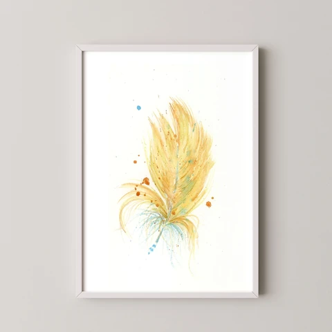 Image of a feather watercolor painting by Shayna Larsen, originals & prints available