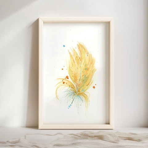 Image of a feather watercolor painting by Shayna Larsen, originals & prints available
