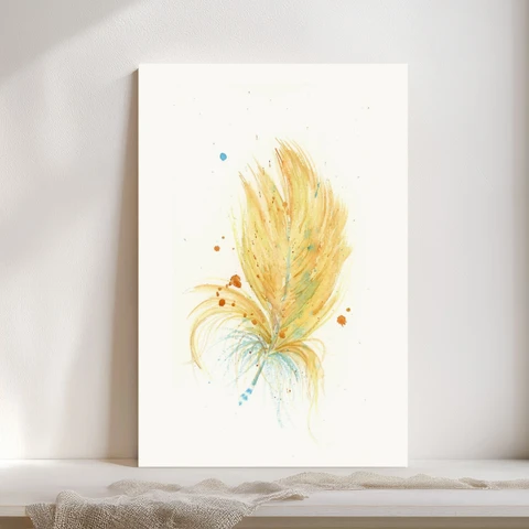 Image of a feather watercolor painting by Shayna Larsen, originals & prints available