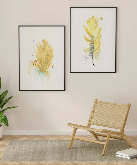 Image of a feather watercolor painting by Shayna Larsen, originals & prints available