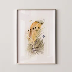 Image of a feather watercolor painting by Shayna Larsen, originals & prints available