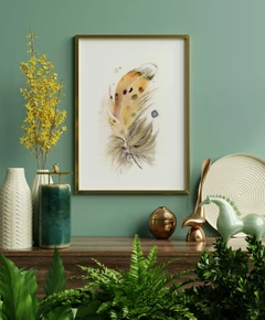 Image of a feather watercolor painting by Shayna Larsen, originals & prints available