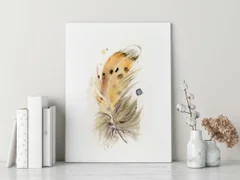 Image of a feather watercolor painting by Shayna Larsen, originals & prints available