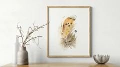 Image of a feather watercolor painting by Shayna Larsen, originals & prints available