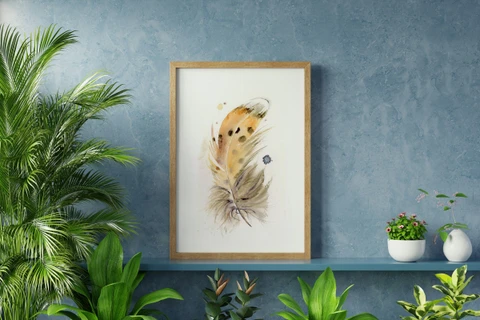 Image of a feather watercolor painting by Shayna Larsen, originals & prints available