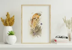 Image of a feather watercolor painting by Shayna Larsen, originals & prints available