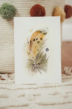 Image of a feather watercolor painting by Shayna Larsen, originals & prints available