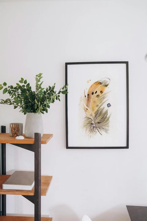 Image of a feather watercolor painting by Shayna Larsen, originals & prints available