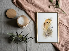 Image of a feather watercolor painting by Shayna Larsen, originals & prints available