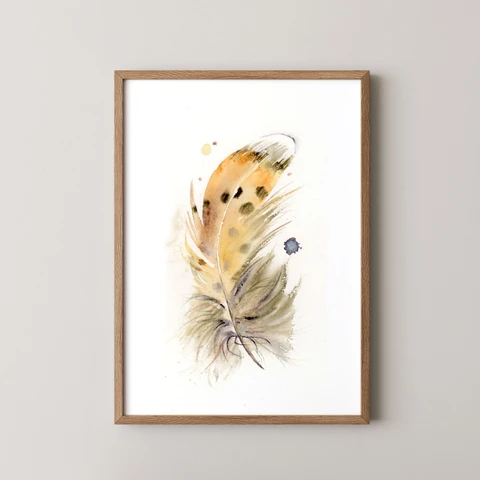 Image of a feather watercolor painting by Shayna Larsen, originals & prints available