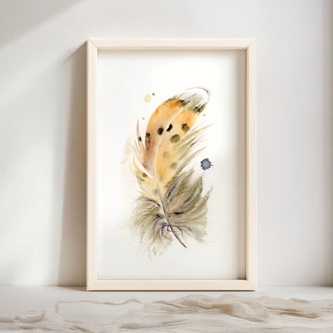 Image of a feather watercolor painting by Shayna Larsen, originals & prints available