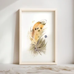 Image of a feather watercolor painting by Shayna Larsen, originals & prints available