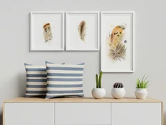 Image of a feather watercolor painting by Shayna Larsen, originals & prints available