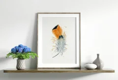 Image of a feather watercolor painting by Shayna Larsen, originals & prints available