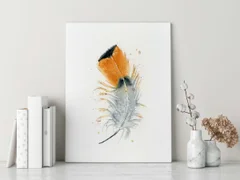 Image of a feather watercolor painting by Shayna Larsen, originals & prints available
