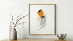 Image of a feather watercolor painting by Shayna Larsen, originals & prints available