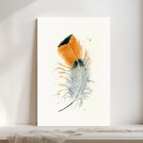 Image of a feather watercolor painting by Shayna Larsen, originals & prints available
