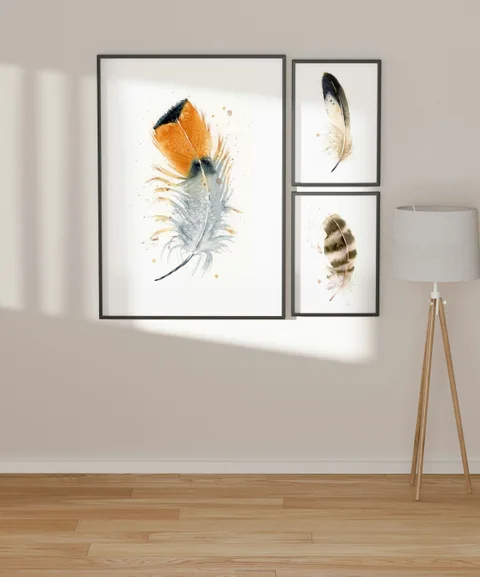 Image of a feather watercolor painting by Shayna Larsen, originals & prints available