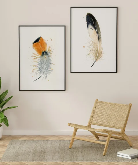 Image of a feather watercolor painting by Shayna Larsen, originals & prints available