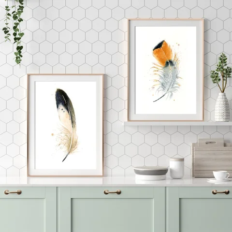 Image of a feather watercolor painting by Shayna Larsen, originals & prints available