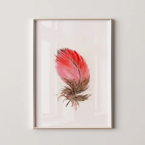 Image of a feather watercolor painting by Shayna Larsen, originals & prints available