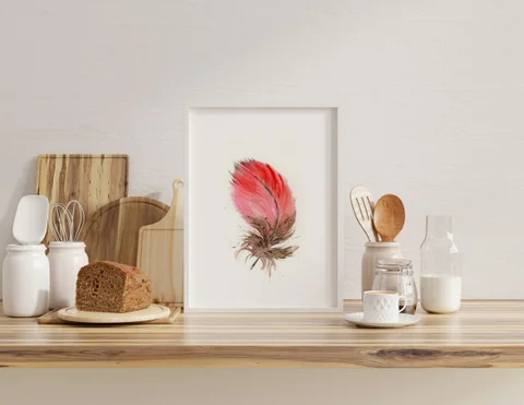 Image of a feather watercolor painting by Shayna Larsen, originals & prints available