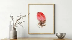 Image of a feather watercolor painting by Shayna Larsen, originals & prints available