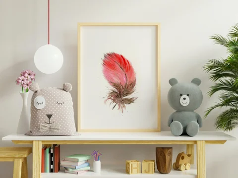 Image of a feather watercolor painting by Shayna Larsen, originals & prints available