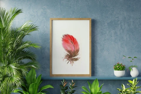 Image of a feather watercolor painting by Shayna Larsen, originals & prints available