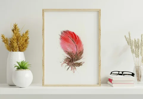 Image of a feather watercolor painting by Shayna Larsen, originals & prints available
