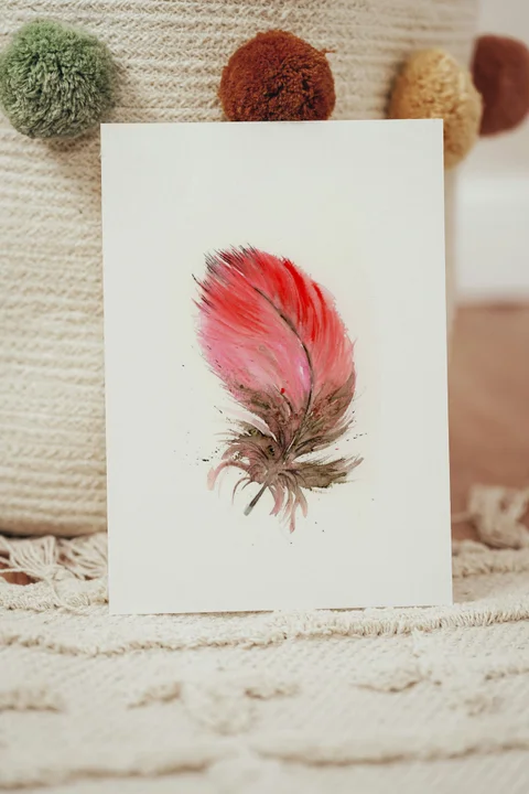 Image of a feather watercolor painting by Shayna Larsen, originals & prints available