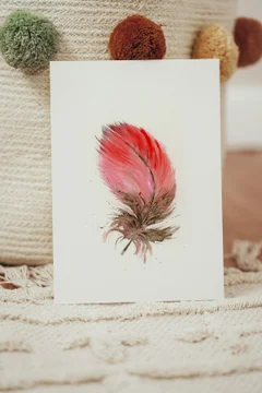 Image of a feather watercolor painting by Shayna Larsen, originals & prints available