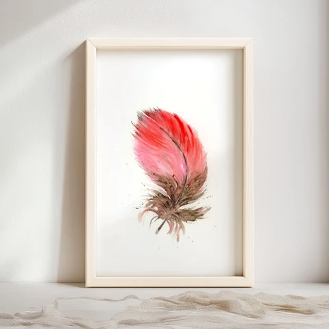 Image of a feather watercolor painting by Shayna Larsen, originals & prints available
