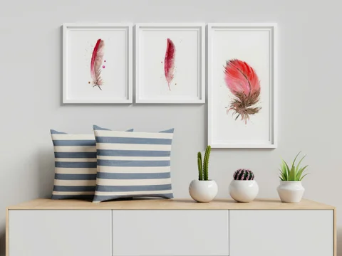 Image of a feather watercolor painting by Shayna Larsen, originals & prints available