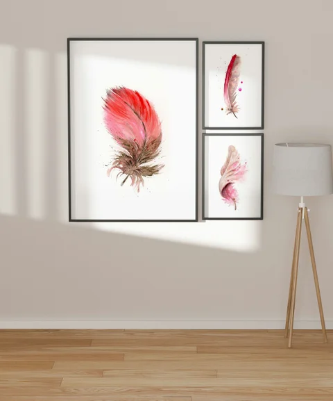 Image of a feather watercolor painting by Shayna Larsen, originals & prints available